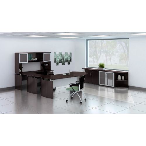 Photograph of the  Safco Medina Curved Desk Bridge combines Italian-influenced designs, style, and durability.