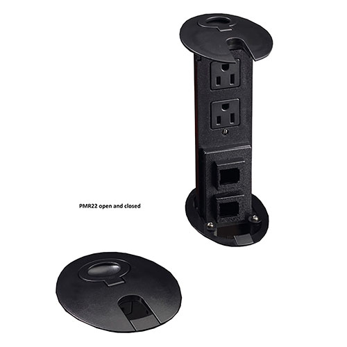 Safco 3&quot;W x 4.5&quot;D x 8&quot;H Power and Data Module, Black Tower, 2 Power and 2 Data Outlets - PMR22