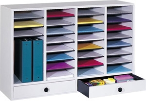 Safco Wood Adjustable Literature Organizer, 32 Compartment with Drawers 9494GR (Gray) ES3857