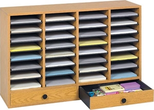 Safco Wood Adjustable Literature Organizer, 32 Compartment with Drawers 9494MO (Medium Oak) ES3858