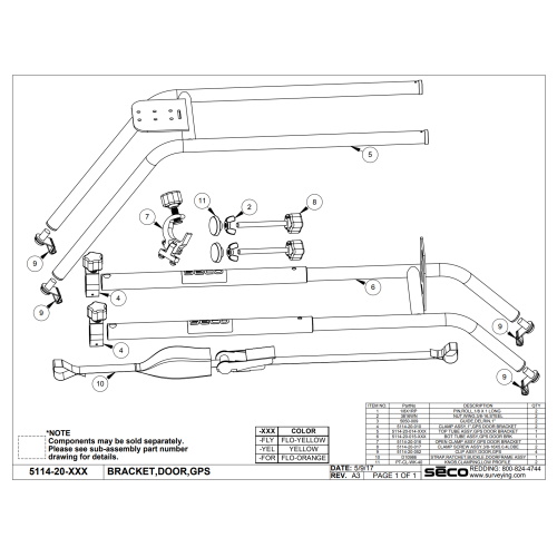 Photograph of Seco BOT TUBE ASSY, GPS DOOR BRK - (2 Colors Available)