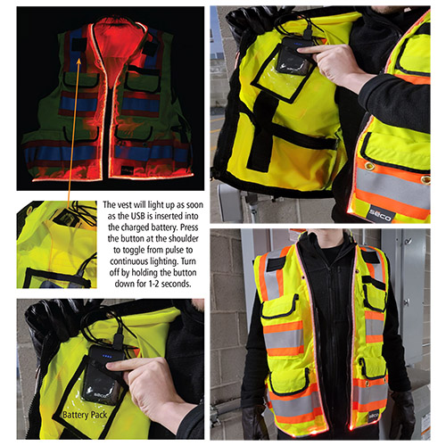 Seco 8265-LED-Series Safety Lighted Utility Vest - Fluorescent Yellow - (6 Sizes Available)