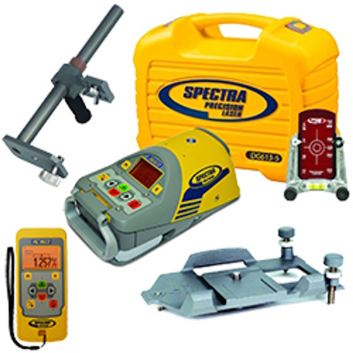 Spectra Precision DG613 Laser, 1230 Large Invert Plate, 1239 Vertical Pole, RC803 IR/Radio Remote Control, 956 Target, NiMH Battery Pack and Charger - DG613-5