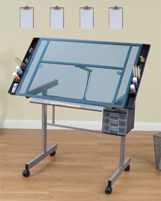 Studio Design Vision Craft Station Drafting Desk, Silver/Blue