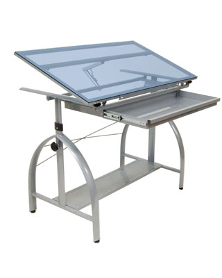 Studio Designs 10060 Avanta Drafting Table Silver Blue Glass