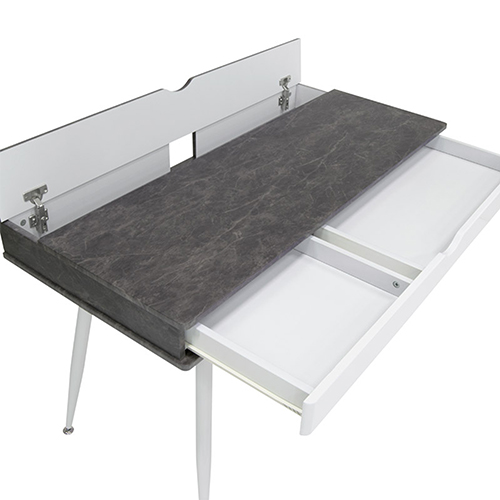 Photograph of  Studio Designs Alcove Modern Pocket Writing Desk With Large Split Drawer - White and Cement - 51252