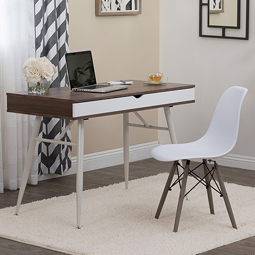 Photograph of Studio Designs Alcove Modern Pocket Writing Desk With Large Split Drawer - White and Chestnut - 51253
