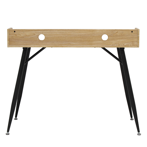 Photograph of Studio Designs Woodford 45” Wide Modern Secretary Writing, Desk With Low Storage Hutch - Black Metal Tapered Legs and Ashwood Top - 51260