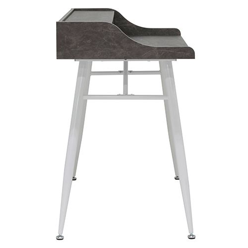 Photograph of Studio Designs Woodford 45” Wide Modern Secretary Writing Desk With Low Storage Hutch - White Metal Tapered Legs and Marbled Dark Grey Top - 51261
