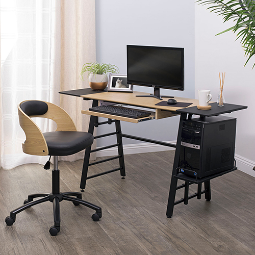 Photograph of Studio Designs Ashwood Convertible Desk With Height Adjustable Shelves - Black Legs and Ashwood Top - 51240