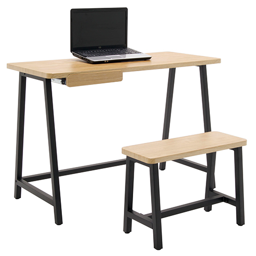 Studio Designs Ashwood Homeroom Desk And Bench Seating Set Black Legs and Ashwood Top 51239