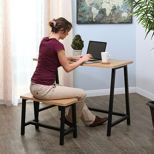 Photograph of  Studio Designs Ashwood Homeroom Desk And Bench Seating Set - Black Legs and Ashwood Top - 51239