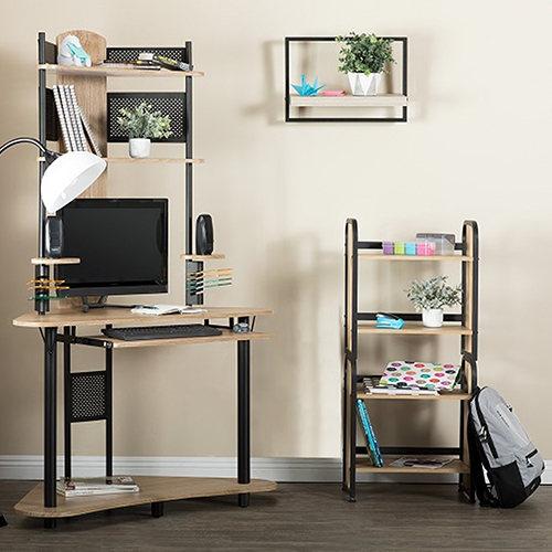 Studio Designs Arch Corner Computer Desk With Hutch Tower Black Graphite And Ashwood 50530 Engineersupply Studio Designs Arch Corner Computer, Corner Tower Computer Desk