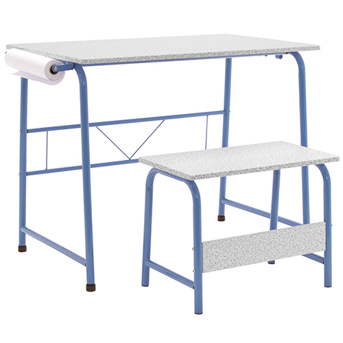  Studio Designs 2 Piece Project Center Includes Art Table With Paper Roll And Bench - Blue and Spatter Gray - 55126