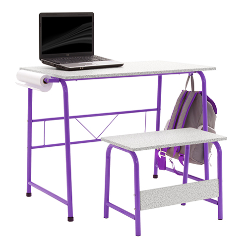 Photograph of Studio Designs 2 Piece Project Center Includes Art Table With Paper Roll And Bench - Purple and Spatter Gray - 55127
