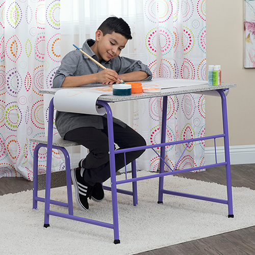 Photograph of Studio Designs 2 Piece Project Center Includes Art Table With Paper Roll And Bench - Purple and Spatter Gray - 55127