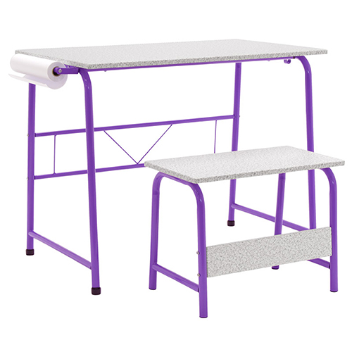  Studio Designs 2 Piece Project Center Includes Art Table With Paper Roll And Bench - Purple and Spatter Gray - 55127