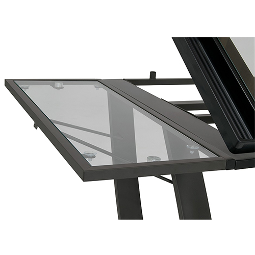 Photograph of Studio Designs Futura Luxe Drawing and Craft Table With Drawer and Folding Side Shelf - Pewter Grey and Clear Glass - 10079