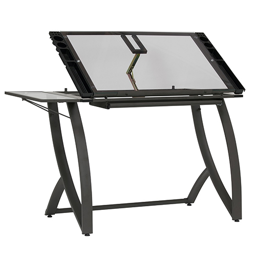  Studio Designs Futura Luxe Drawing and Craft Table With Drawer and Folding Side Shelf - Pewter Grey and Clear Glass - 10079