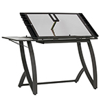 Studio Designs Futura Luxe Drawing and Craft Table With Drawer and Folding Side Shelf - Pewter Grey and Clear Glass - 10079 ET11189