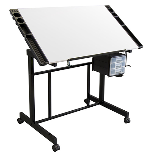 Photograph of Studio Designs Deluxe Mobile Craft Station With Adjustable Top And Supply Storage - Black and White - 13250