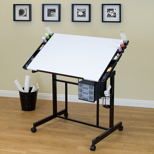 Photograph of Studio Designs Deluxe Mobile Craft Station With Adjustable Top And Supply Storage - Black and White - 13250