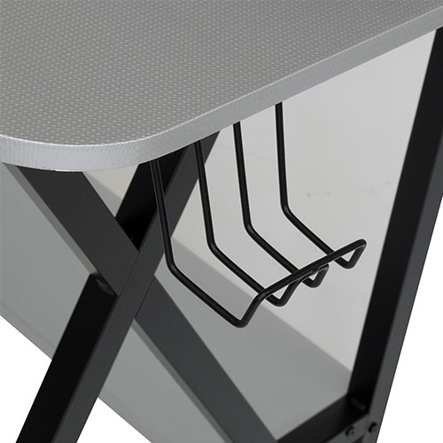Photograph of Studio Designs SD Gaming Challenger 53" PC Gamer Computer with Monitor/Bottom Shelf and Charging Station - Black Metal Legs/Racing Silver Tops - 51256

