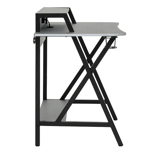 Photograph of Studio Designs SD Gaming Challenger 53" PC Gamer Computer with Monitor/Bottom Shelf and Charging Station - Black Metal Legs/Racing Silver Tops - 51256