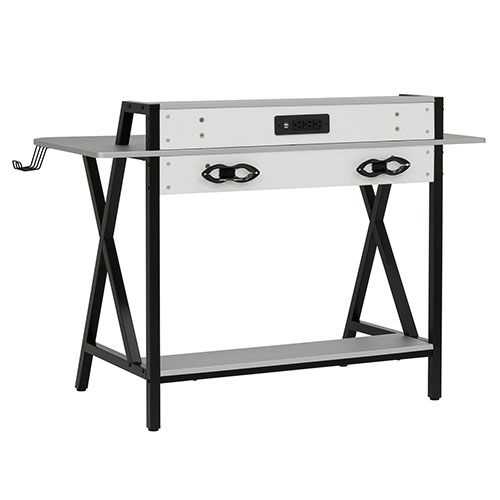 Photograph of Studio Designs SD Gaming Challenger 53" PC Gamer Computer with Monitor/Bottom Shelf and Charging Station - Black Metal Legs/Racing Silver Tops - 51256