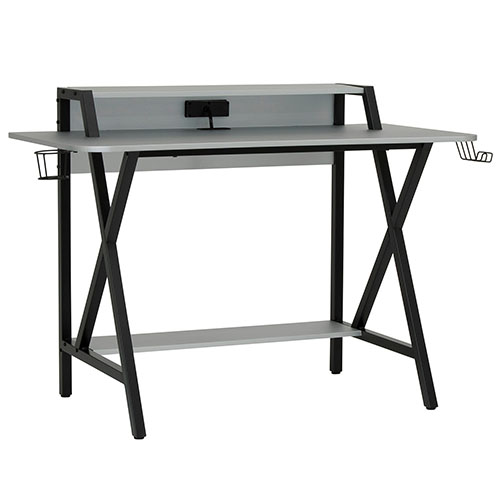  Studio Designs SD Gaming Challenger 53" PC Gamer Computer with Monitor/Bottom Shelf and Charging Station - Black Metal Legs/Racing Silver Tops - 51256