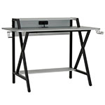 Studio Designs SD Gaming Challenger 53" PC Gamer Computer with Monitor/Bottom Shelf and Charging Station - Black Metal Legs/Racing Silver Tops - 51256 ET12373
