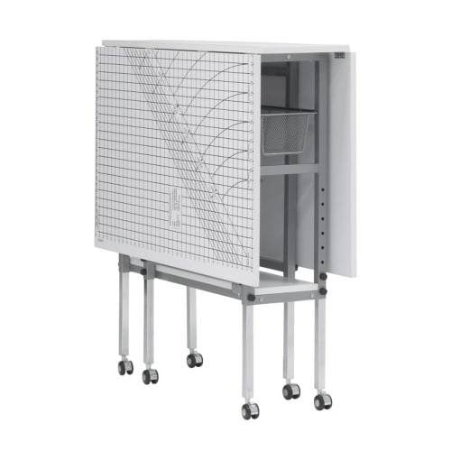 Photograph of Sew Ready Mobile, Folding, Height Adjustable, Quilting, Fabric Cutting Table with Sewing Board Grid &amp; Guides Top and Storage in Silver / White Top (No Amazon 3P Sellers) - 13386