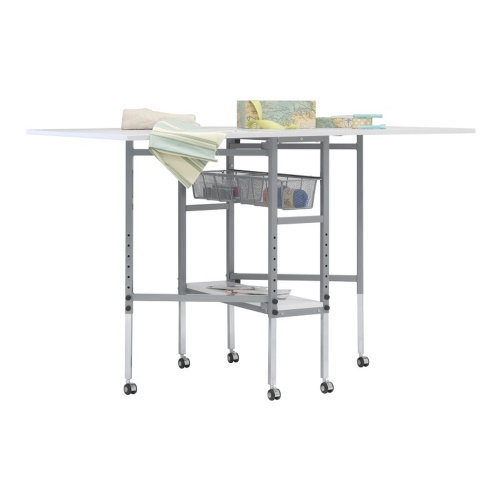 Studio Designs Cutting Table with Grid Top and Storage in Silver / White - 13386