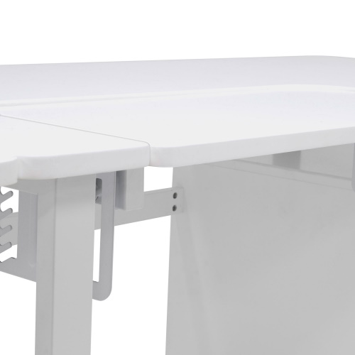 Photograph of Studio Designs Sew Ready Pro Line Sewing Machine and Office Desk with Fold-Down Top, Height Adjustable Platform, Drawer and Storage Cabinet with Slide-Out Shelf in White - 13397