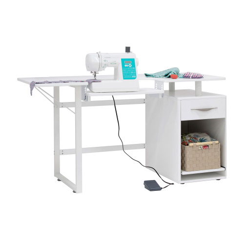 Studio Designs Pro Line Craft, Sewing, &amp; Office Desk With Drawer With Sliding Shelf In Storage Cabinet, White - 13397