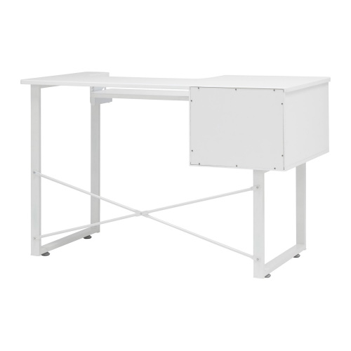 Photograph of Studio Designs Sew Ready Pro Line Paper Craft Cutting Machine, Sewing Machine, and Office Desk with 2 Drawers, Fold-Down Top and Height Adjustable Platform in White - 13398