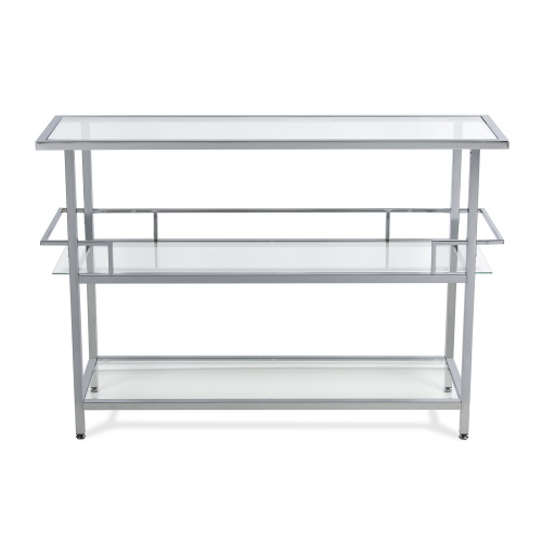 Photograph of Studio Designs Home Portico Modern 3-Tier Tempered Glass Bar Unit for Liquor or Wine Storage / Sideboard or Buffet for Kitchen and Dining Chrome 52 inches - 71005