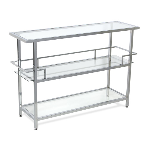  Studio Designs Home Portico Modern 3-Tier Tempered Glass Bar Unit for Liquor or Wine Storage / Sideboard or Buffet for Kitchen and Dining Chrome 52 inches - 71005