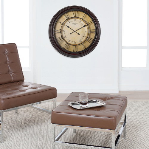 Photograph of Studio Designs Home 29" Traditional Chateau Extra Large Decorative Wall Clock with Large Roman Numerals and Minute Markers in Dark Brown for Kitchen, Living Room or Office - 73002