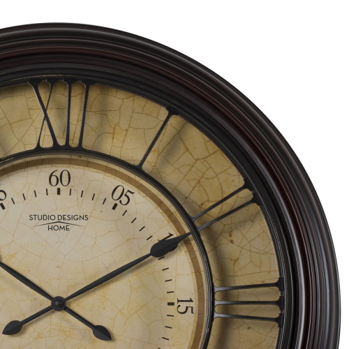 Photograph of Studio Designs Home 29" Traditional Chateau Extra Large Decorative Wall Clock with Large Roman Numerals and Minute Markers in Dark Brown for Kitchen, Living Room or Office - 73002