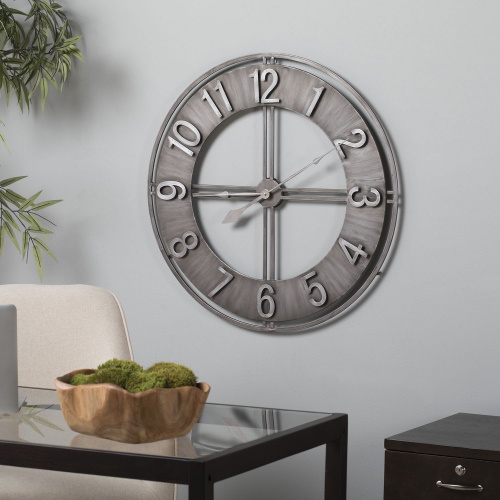Photograph of Studio Designs Home 30&quot; Extra Large Industrial Loft Metal Wall Clock with Open Face, Arabic Numerals and Quartz Movement - (3 Colors Available)