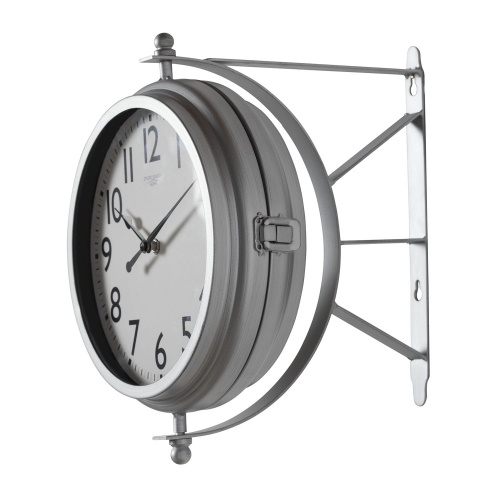 Photograph of Studio Designs Home 18&quot; Metro Station Metal Dual Face Swivel Vintage Clock and Thermometer with Mounting Bracket for Hanging Indoor or Outdoor - (2 Colors Available)