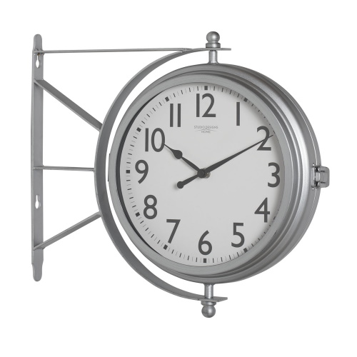 Studio Designs Home 18&quot; Metro Station Metal Dual Face Swivel Vintage Clock and Thermometer with Mounting Bracket for Hanging Indoor or Outdoor - (2 Colors Available)