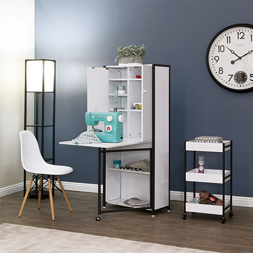 Photograph of  Studio Designs Sew Ready 58.5&quot; Tall Craft / Multi-Room  Storage Armoire with Table Top - Charcoal/White - 13379