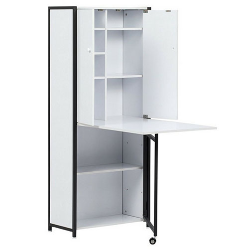  Sew Ready Multipurpose Armoire 58.75 Tall with Folding Top  for Craft, Office or Home Sewing Cabinet, Charcoal/White