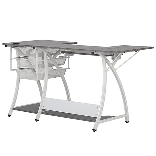 Photograph of Studio Designs Sew Ready Pro Stitch Sewing, Hobby, and Computer Table with Folding Shelf and Wire Baskets - (2 Colors Available)
