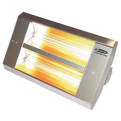 The TPI THSS Series 2 Lamp 5.0KW Mul-T-Mount Electric Infrared Heater with 8mm Quartz Lamps and Amber Gray Sleeves, 240 Volts - Stainless Steel - 342-60-THSS-240V-AG is designed for indoor and totally exposed outdoor heating application areas.