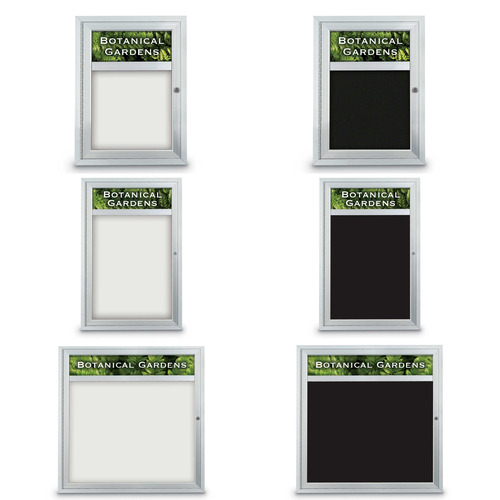  Titan Tools Single Door Indoor Magnetic Porcelain Board w/ Header, Satin Aluminum Frame - (6 Options Available)
