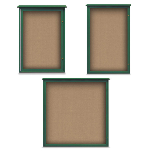  Titan Tools Single Door Outdoor Recycled Bulletin Boards, Buff Cork, Woodland Green Frame - (3 Sizes Available)