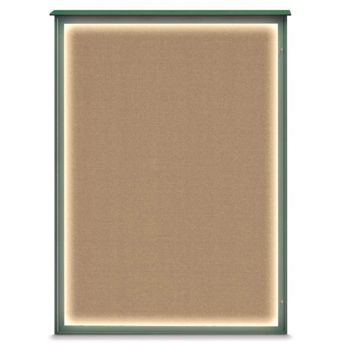 Titan Tools 36" x 48" Illuminated Single Door Outdoor Recycled Bulletin Board Buff Cork, Woodland Green Frame - UVLSD3648LED-WOODGRN-BUFF